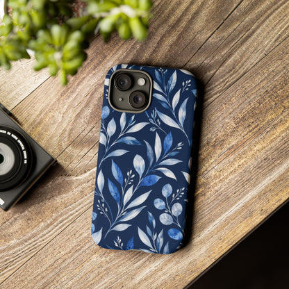 Blue Hour Botanical iPhone Tough Case | Blue Botanical Leaf Pattern