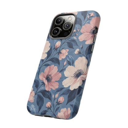 Dusk Blossom iPhone Tough Case | Pink & Ivory Floral on Blue
