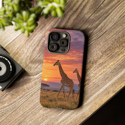 Giraffes in Rose Light iPhone Tough Case | giraffe landscape