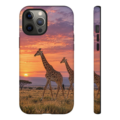 Giraffes in Rose Light iPhone Tough Case | giraffe landscape