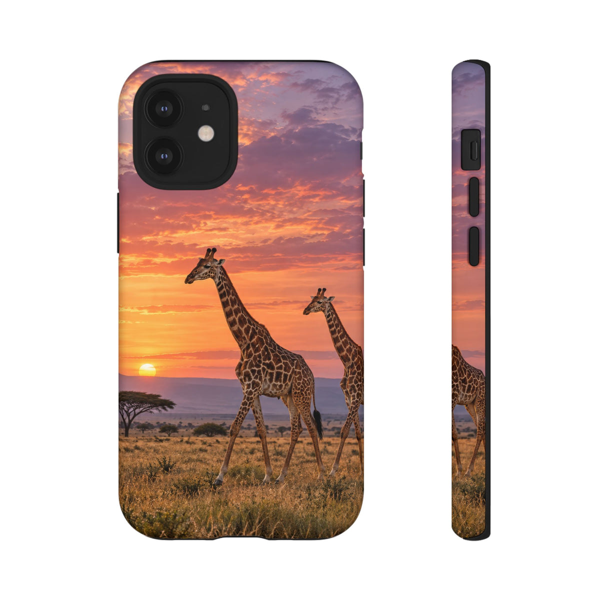 Giraffes in Rose Light iPhone Tough Case | giraffe landscape