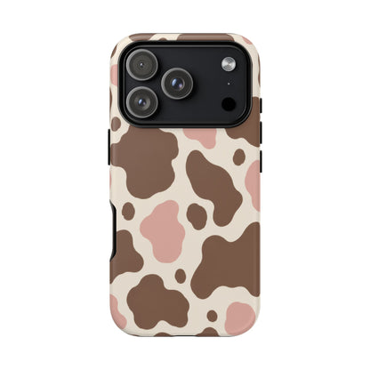 Mocha Blush iPhone Tough Case | Brown & Pink Cow Print