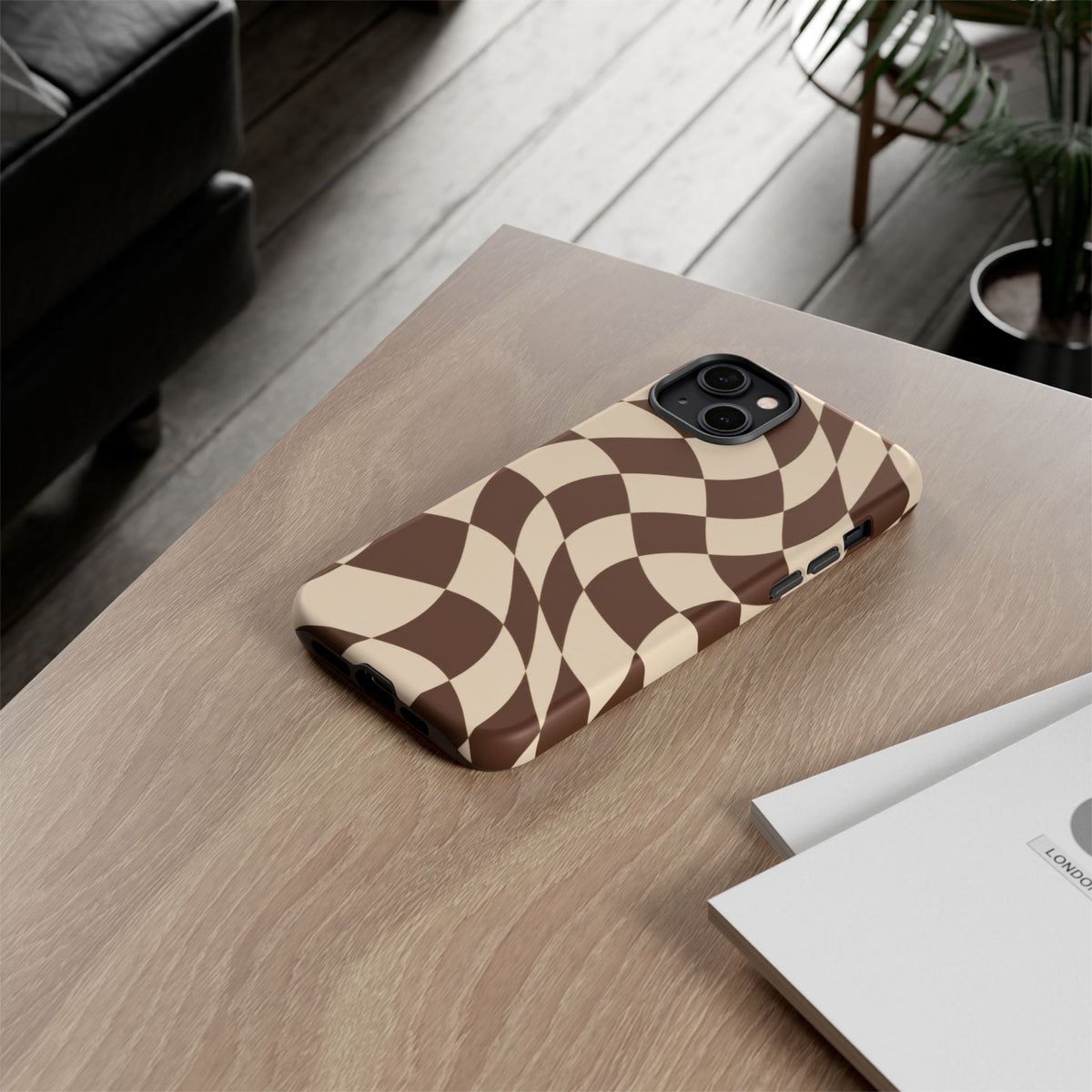 Espresso Wave iPhone Tough Case | brown checkerboard