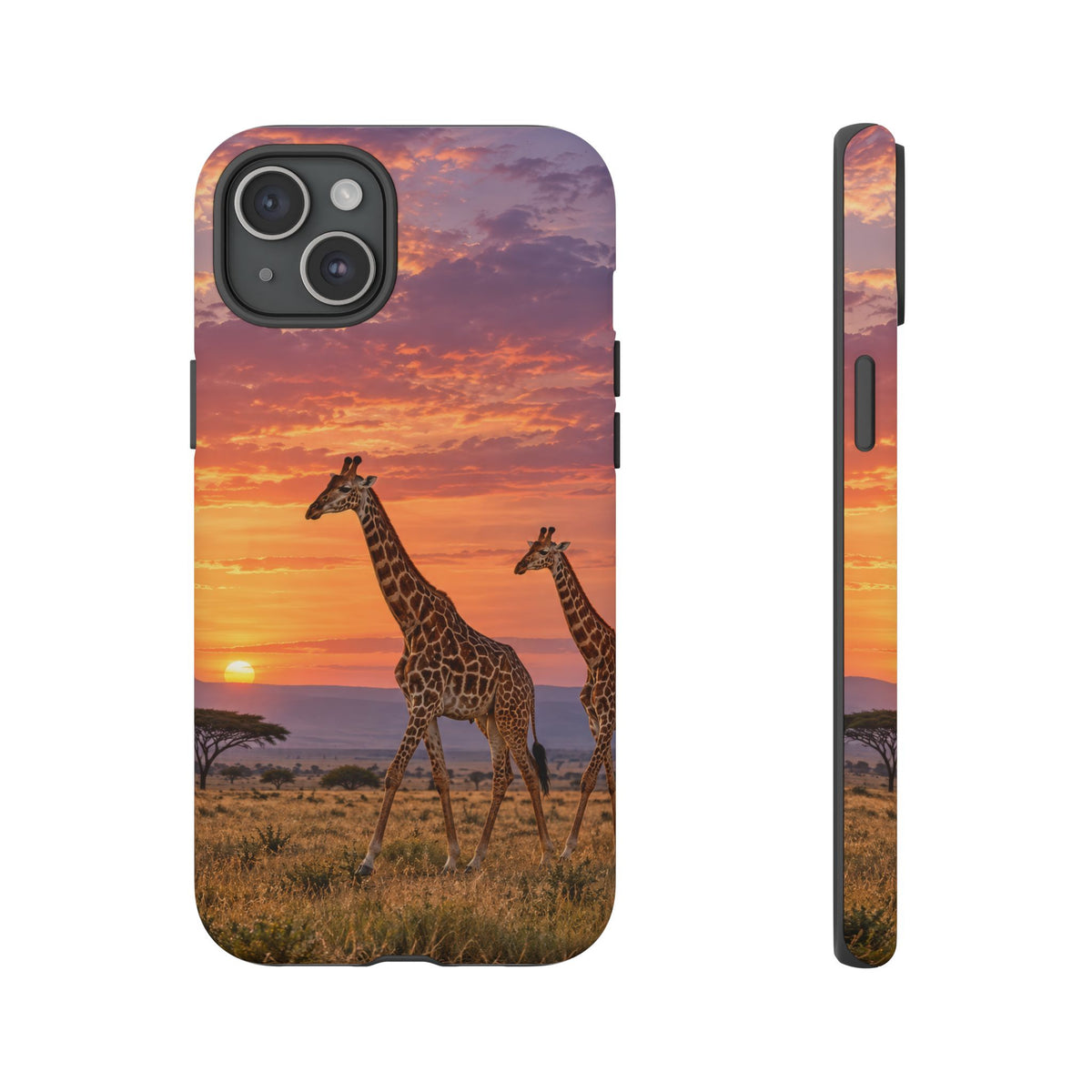 Giraffes in Rose Light iPhone Tough Case | giraffe landscape
