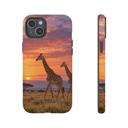 Giraffes in Rose Light iPhone Tough Case | giraffe landscape