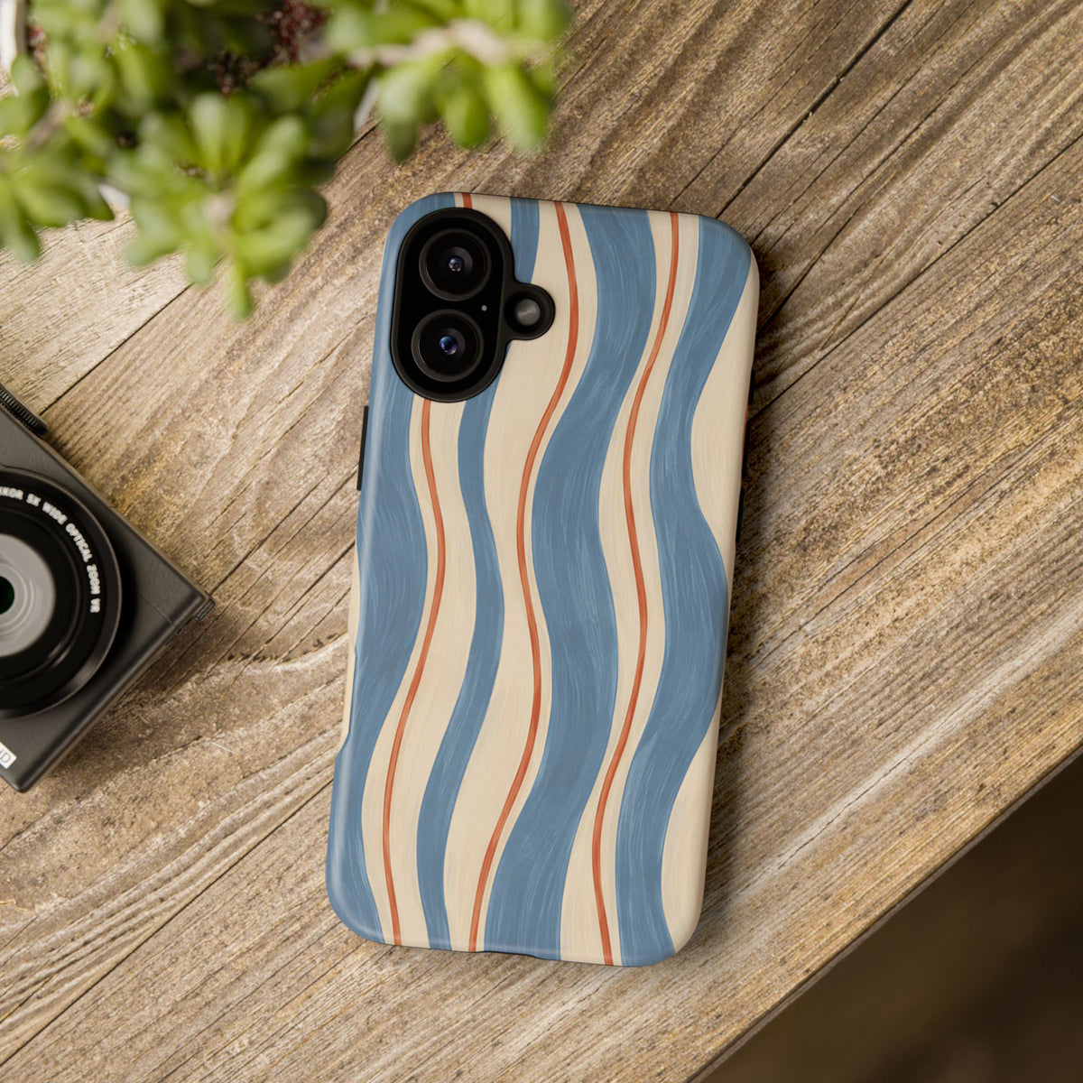 Blue Wavy Stripe iPhone Tough Case | Riviera Ribbons
