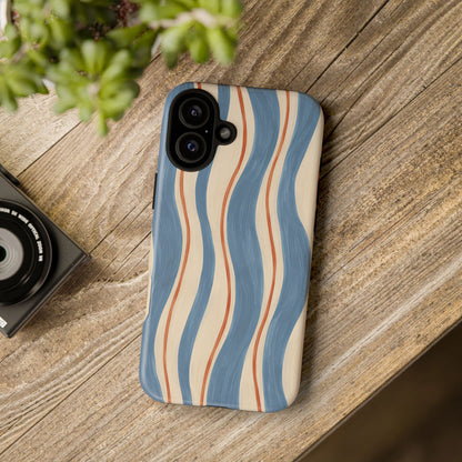 Blue Wavy Stripe iPhone Tough Case | Riviera Ribbons