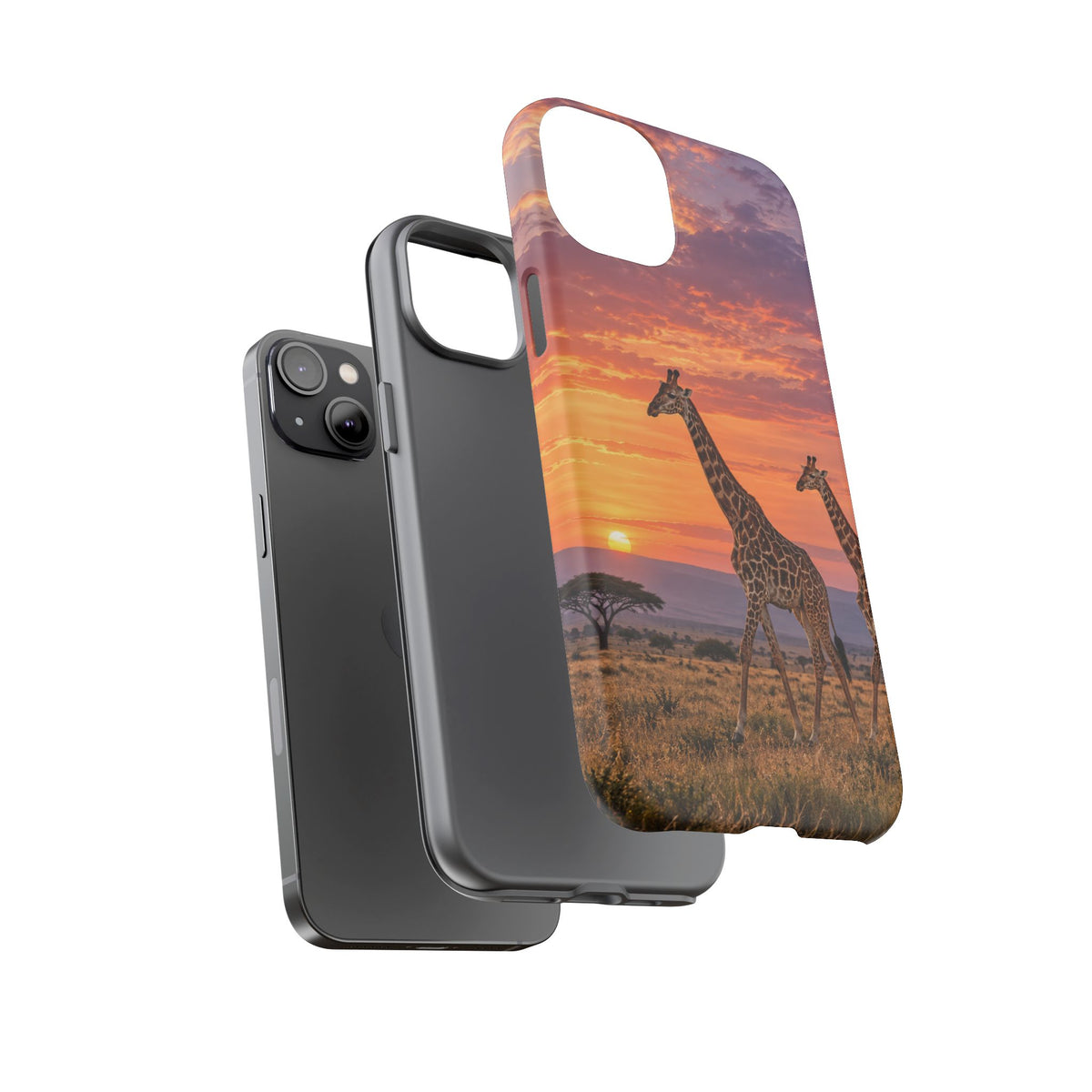 Giraffes in Rose Light iPhone Tough Case | giraffe landscape