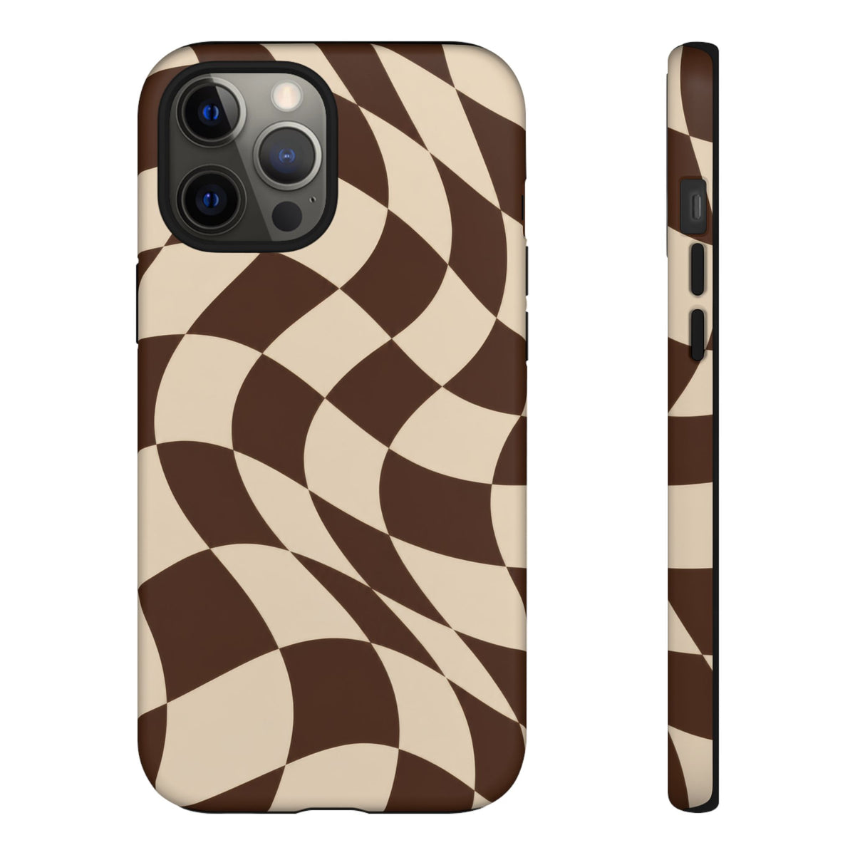Espresso Wave iPhone Tough Case | brown checkerboard
