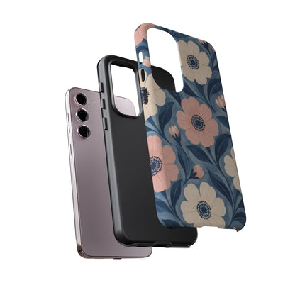 Petal Mosaic Samsung Galaxy Tough Case | Pink & Ivory Floral on Blue