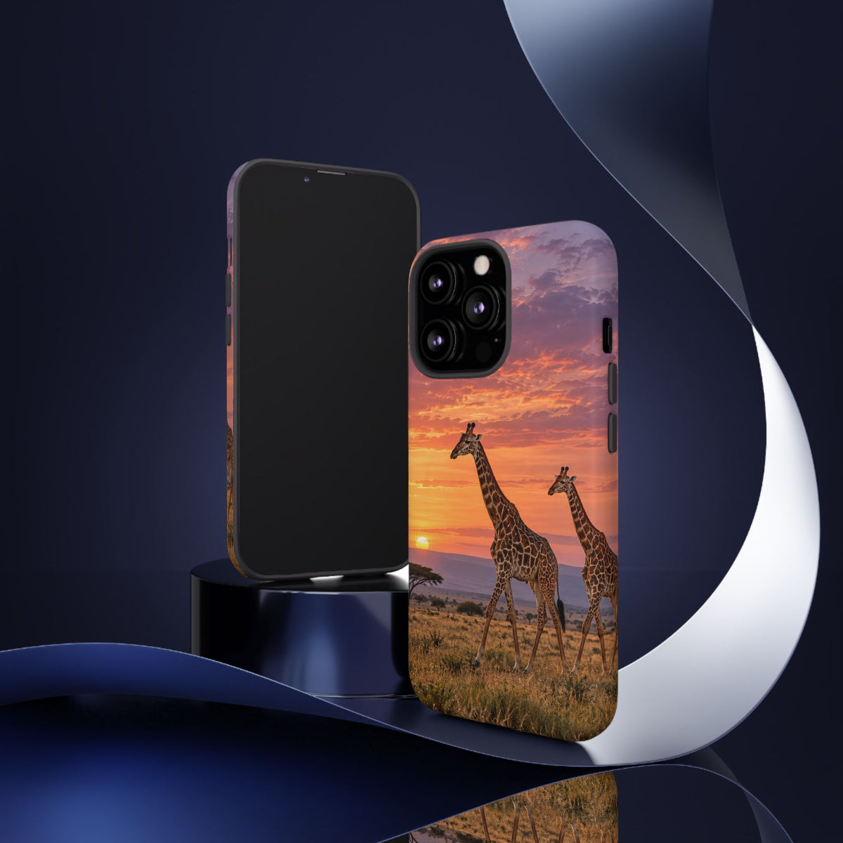 Giraffes in Rose Light iPhone Tough Case | giraffe landscape