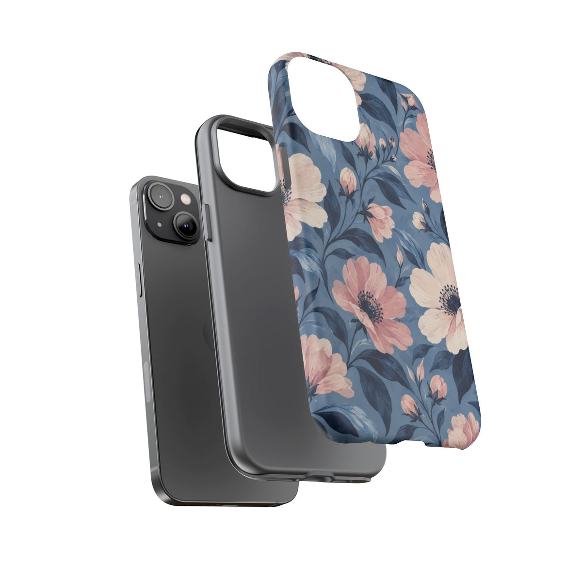 Dusk Blossom iPhone Tough Case | Pink & Ivory Floral on Blue