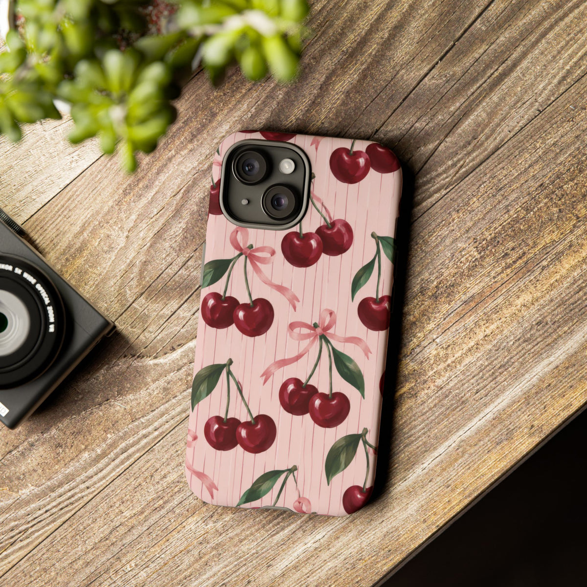 Cherry Ribbon iPhone Tough Case | cherry print