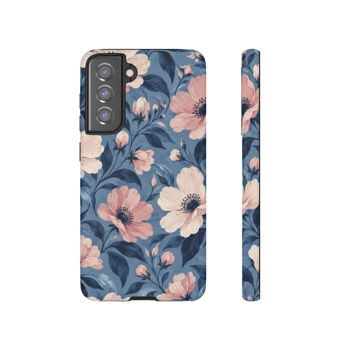 Dusk Blossom Samsung Galaxy Tough Case | Pink & Ivory Floral on Blue