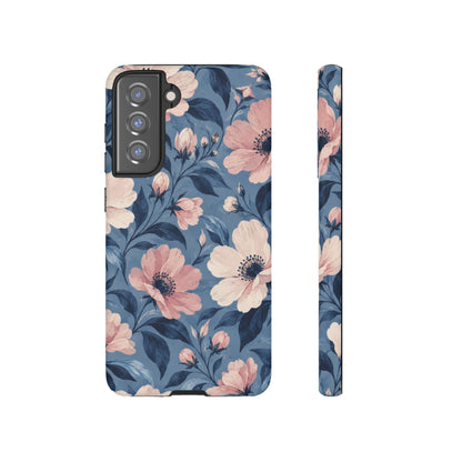 Dusk Blossom Samsung Galaxy Tough Case | Pink & Ivory Floral on Blue