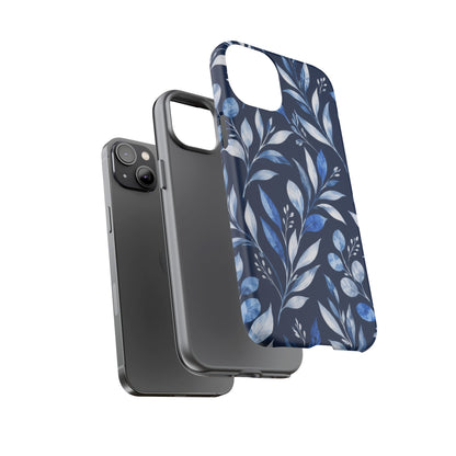 Blue Hour Botanical iPhone Tough Case | Blue Botanical Leaf Pattern