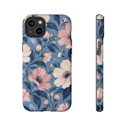 Dusk Blossom iPhone Tough Case | Pink & Ivory Floral on Blue