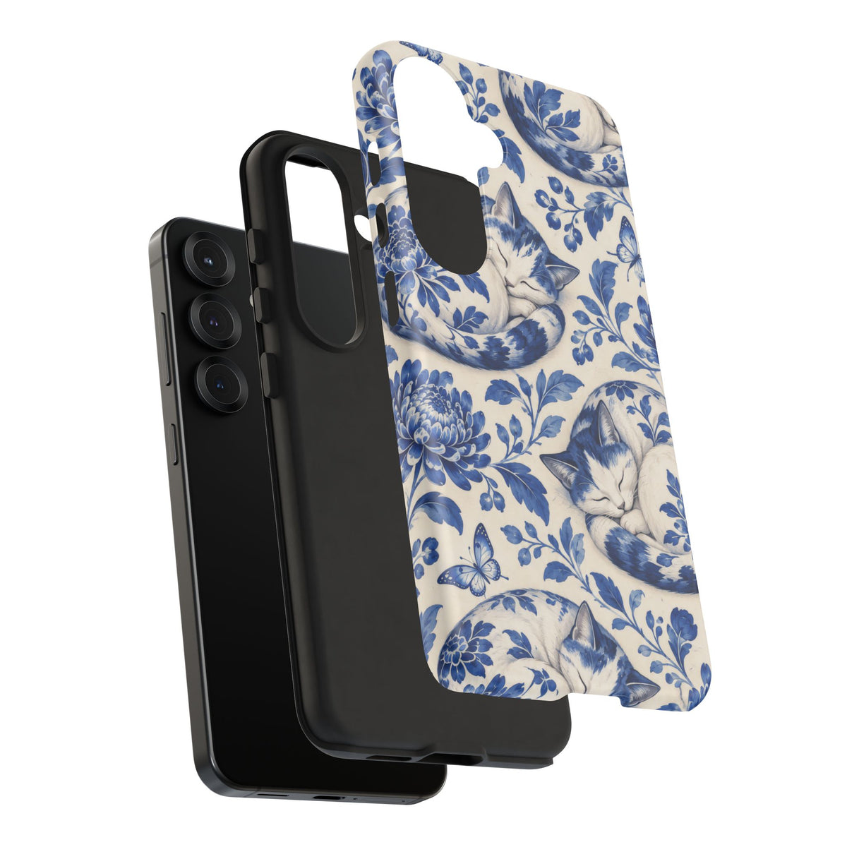 Porcelain Paws Samsung Galaxy Tough Case | blue cat pattern