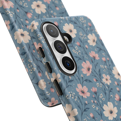 Blue Meadow Samsung Galaxy Tough Case | Pink & Ivory Floral on Blue