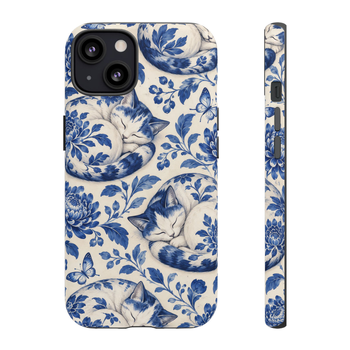 Porcelain Paws iPhone Tough Case | blue cat pattern