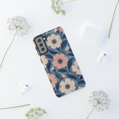 Petal Mosaic Samsung Galaxy Tough Case | Pink & Ivory Floral on Blue