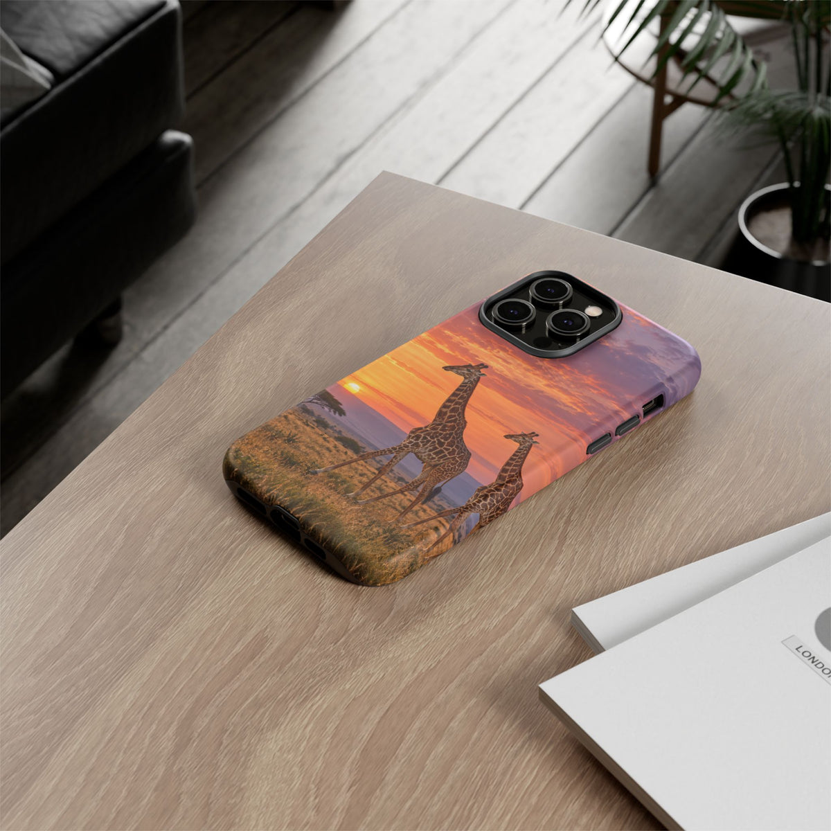 Giraffes in Rose Light iPhone Tough Case | giraffe landscape