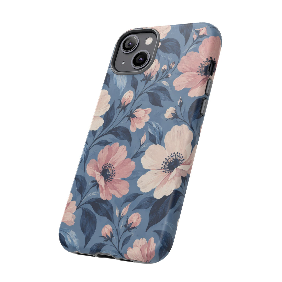 Dusk Blossom iPhone Tough Case | Pink & Ivory Floral on Blue