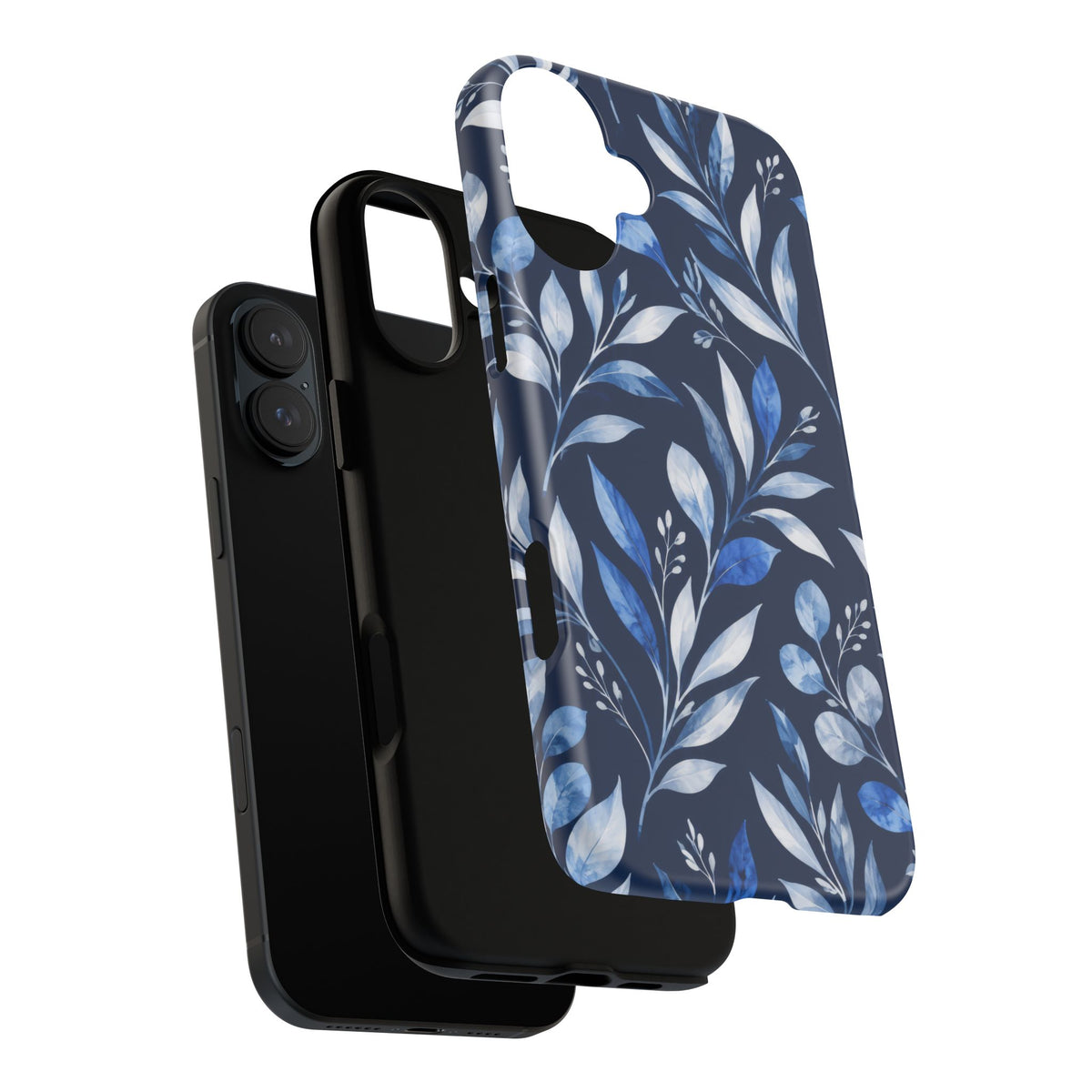 Blue Hour Botanical iPhone Tough Case | Blue Botanical Leaf Pattern