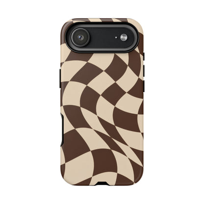 Espresso Wave iPhone Tough Case | brown checkerboard