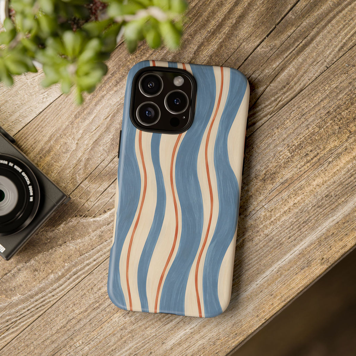 Blue Wavy Stripe iPhone Tough Case | Riviera Ribbons
