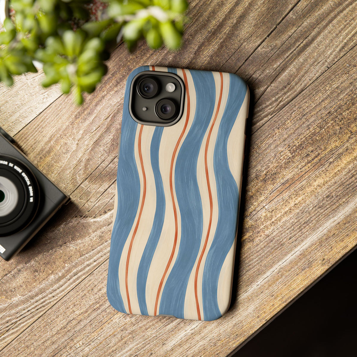 Blue Wavy Stripe iPhone Tough Case | Riviera Ribbons
