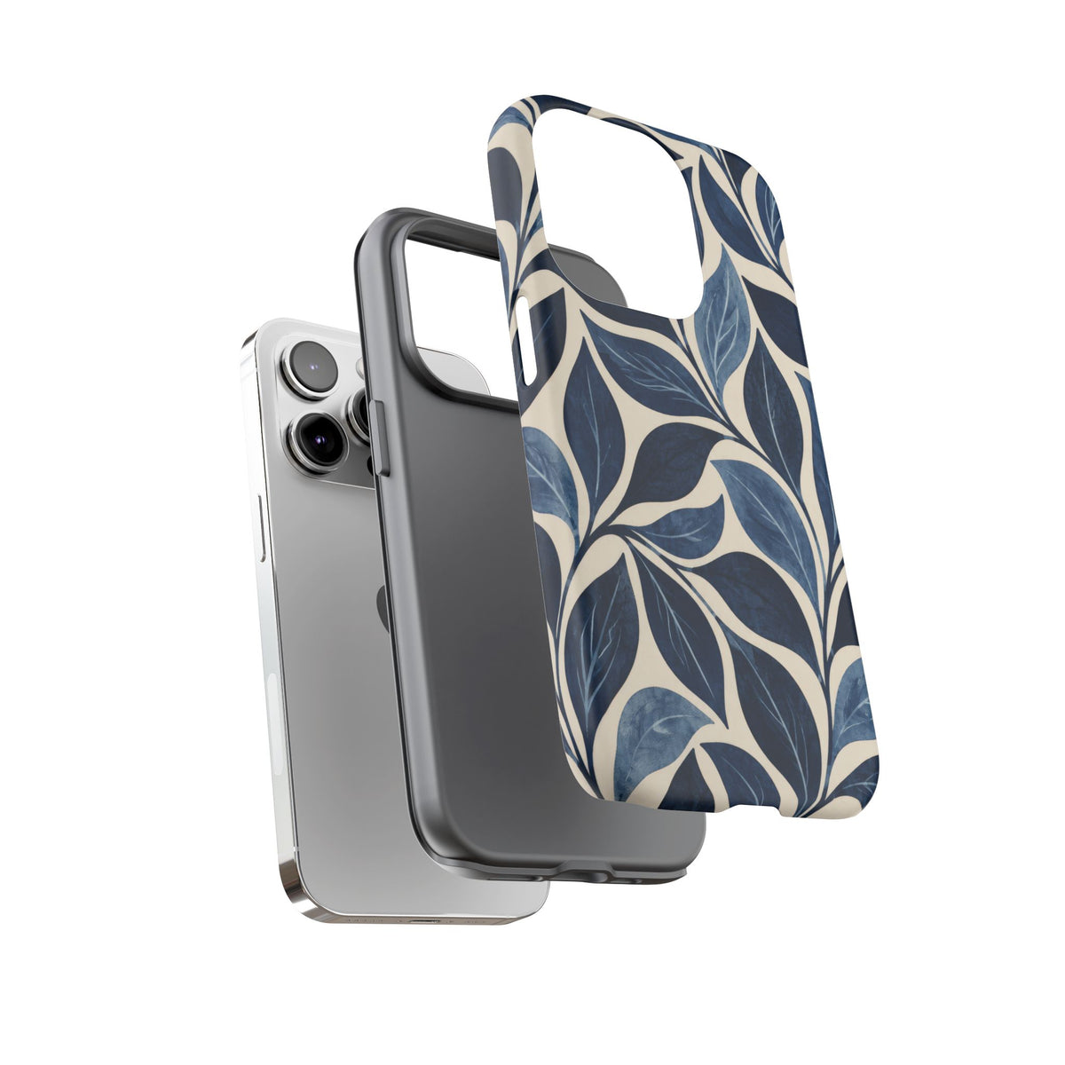Indigo Folia iPhone Tough Case | Indigo & Ivory Leaf Pattern