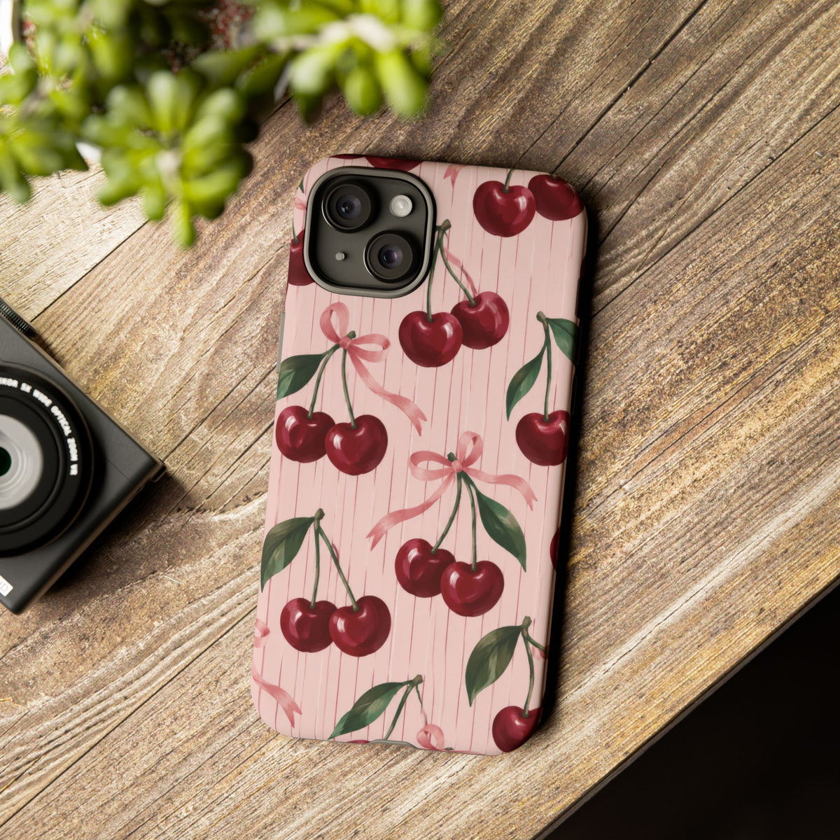 Cherry Ribbon iPhone Tough Case | cherry print
