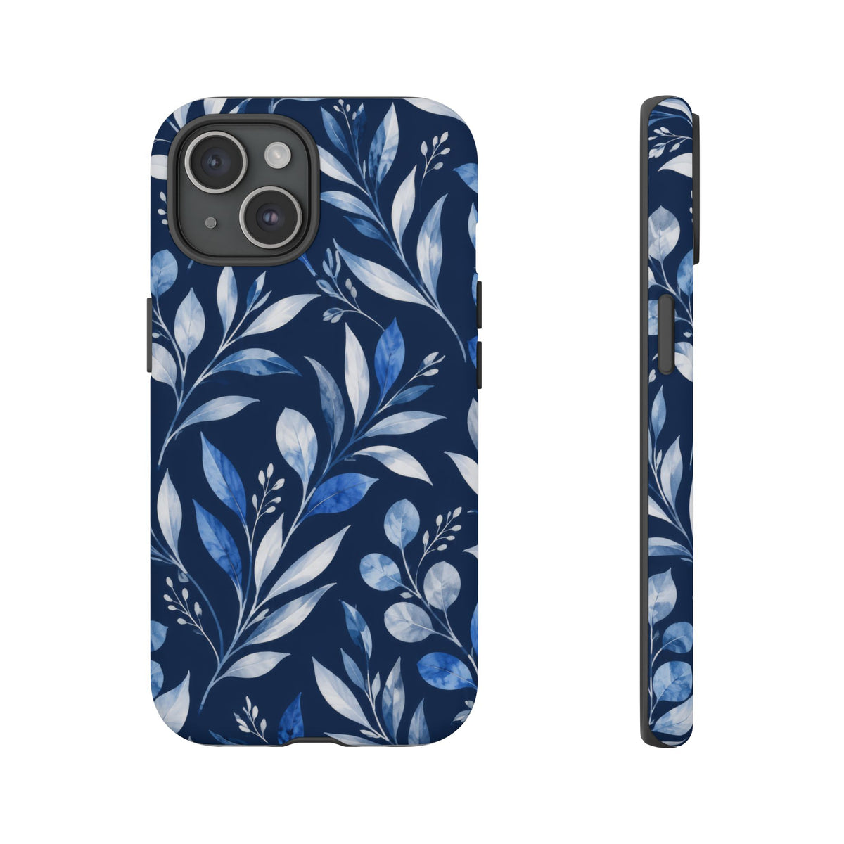 Blue Hour Botanical iPhone Tough Case | Blue Botanical Leaf Pattern