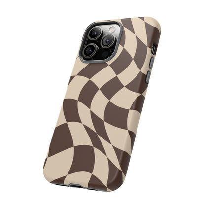 Espresso Wave iPhone Tough Case | brown checkerboard