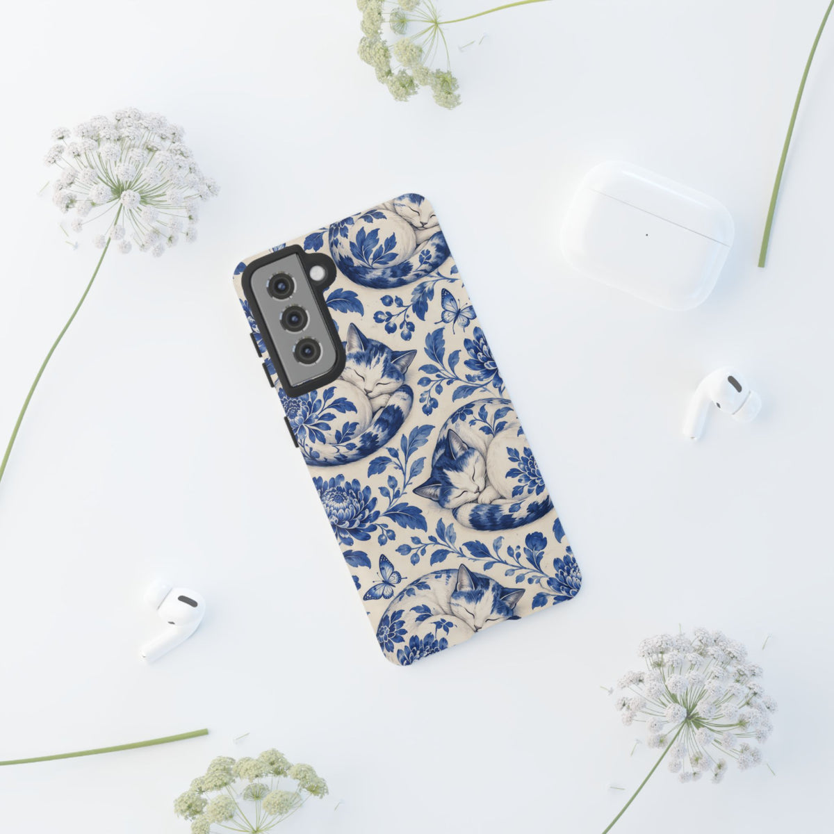 Porcelain Paws Samsung Galaxy Tough Case | blue cat pattern
