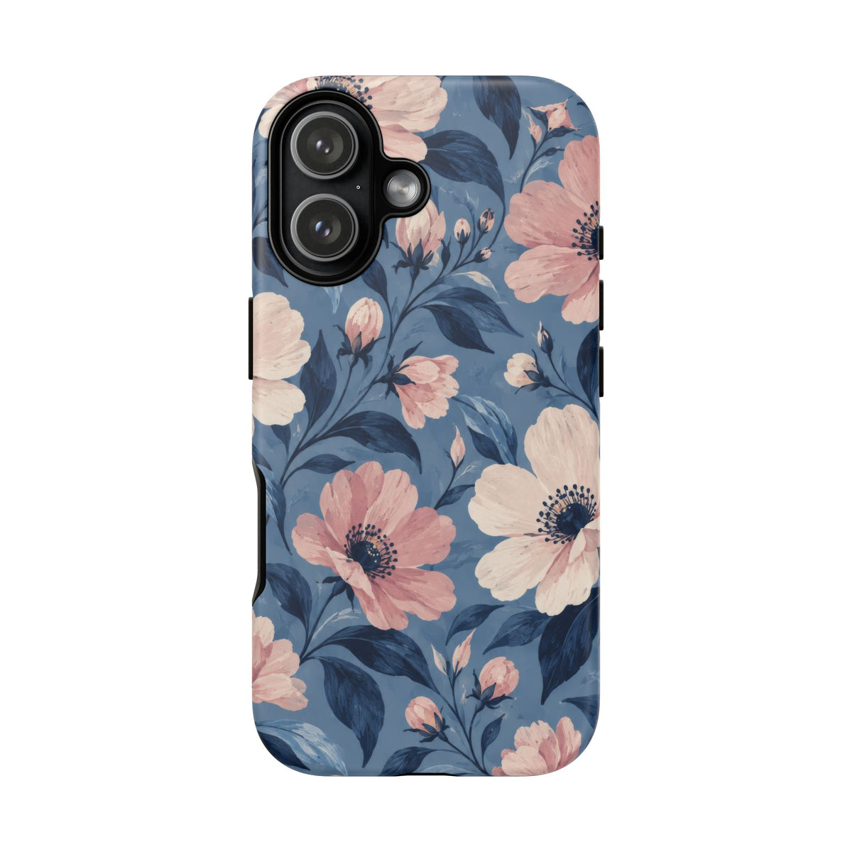 Dusk Blossom iPhone Tough Case | Pink & Ivory Floral on Blue