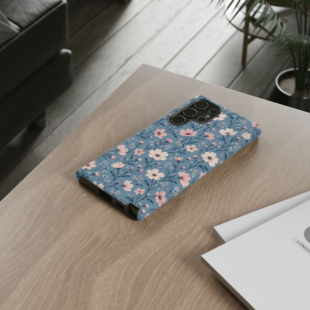 Blue Meadow Samsung Galaxy Tough Case | Pink & Ivory Floral on Blue
