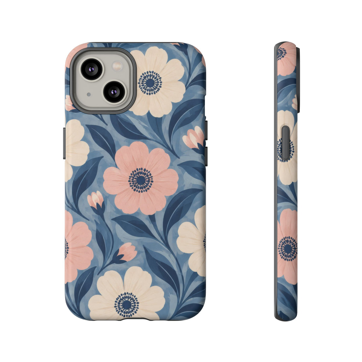 Petal Mosaic iPhone Tough Case | Pink & Ivory Floral on Blue