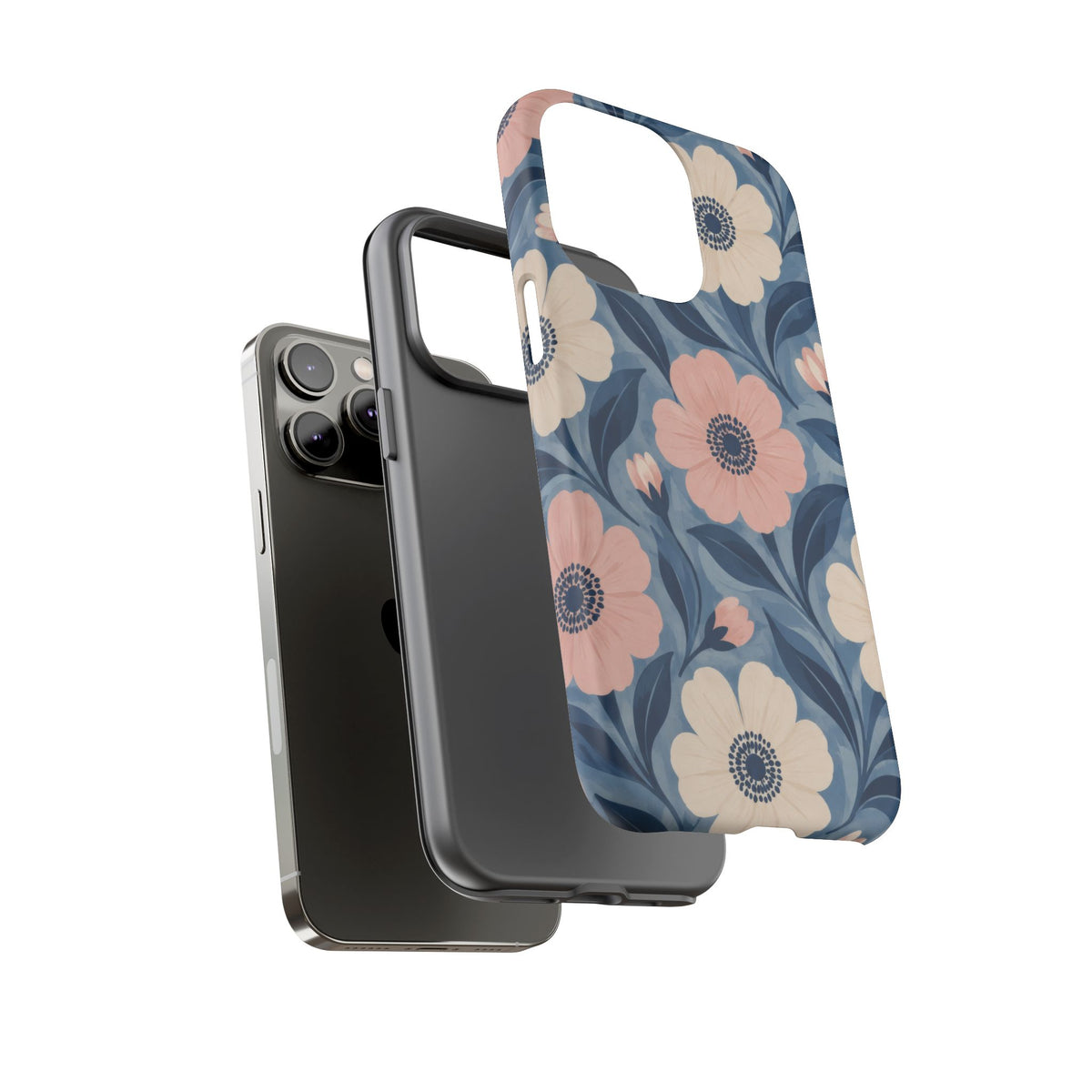 Petal Mosaic iPhone Tough Case | Pink & Ivory Floral on Blue
