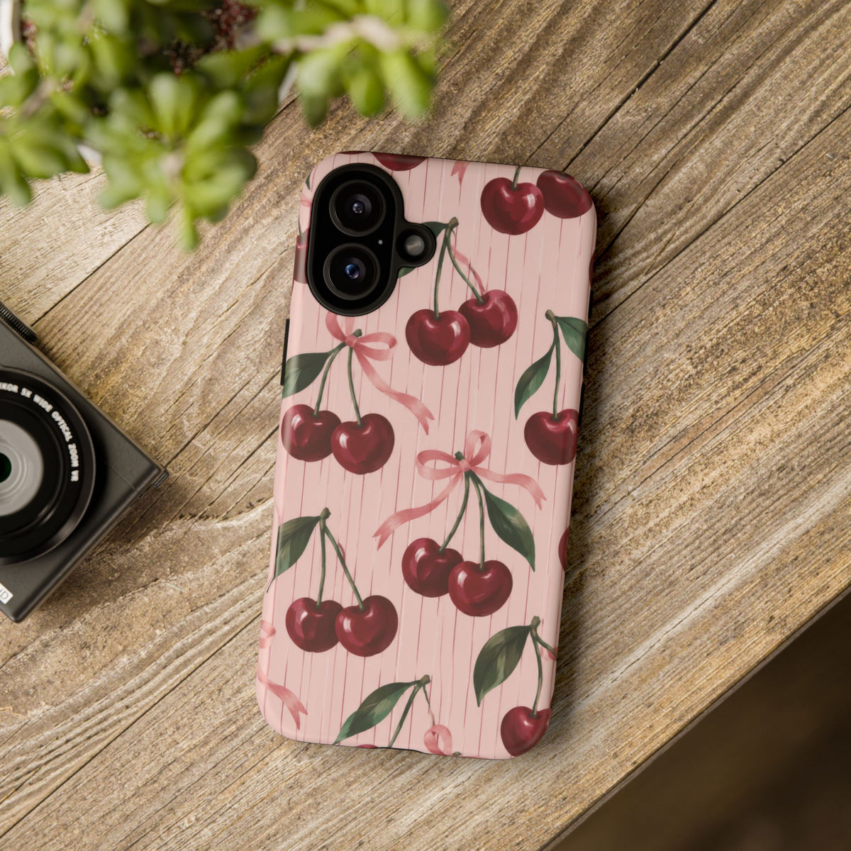 Cherry Ribbon iPhone Tough Case | cherry print