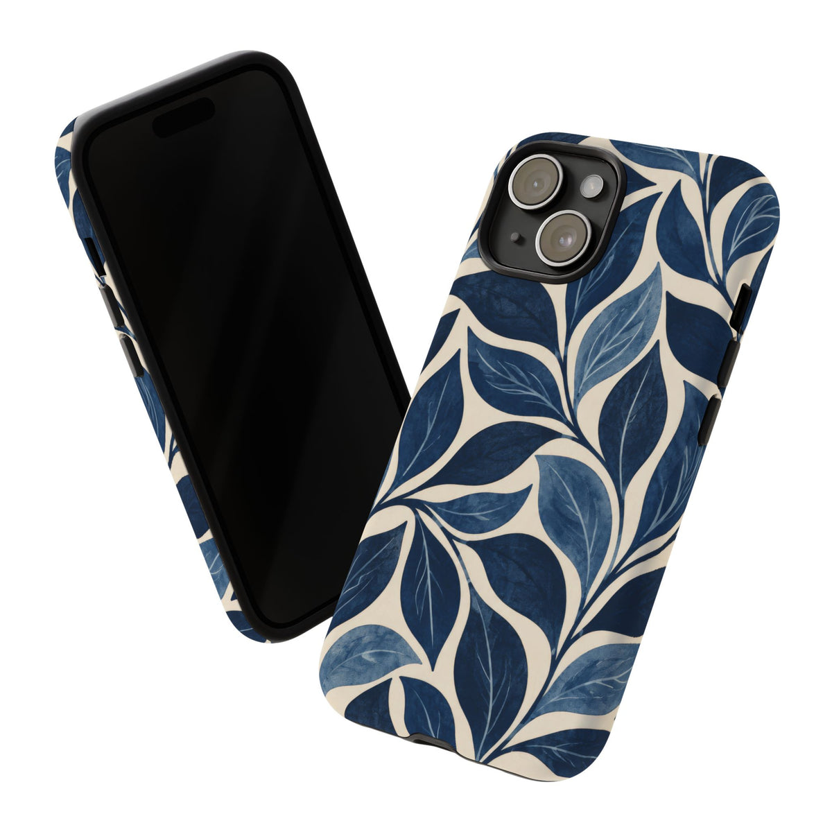 Indigo Folia iPhone Tough Case | Indigo & Ivory Leaf Pattern