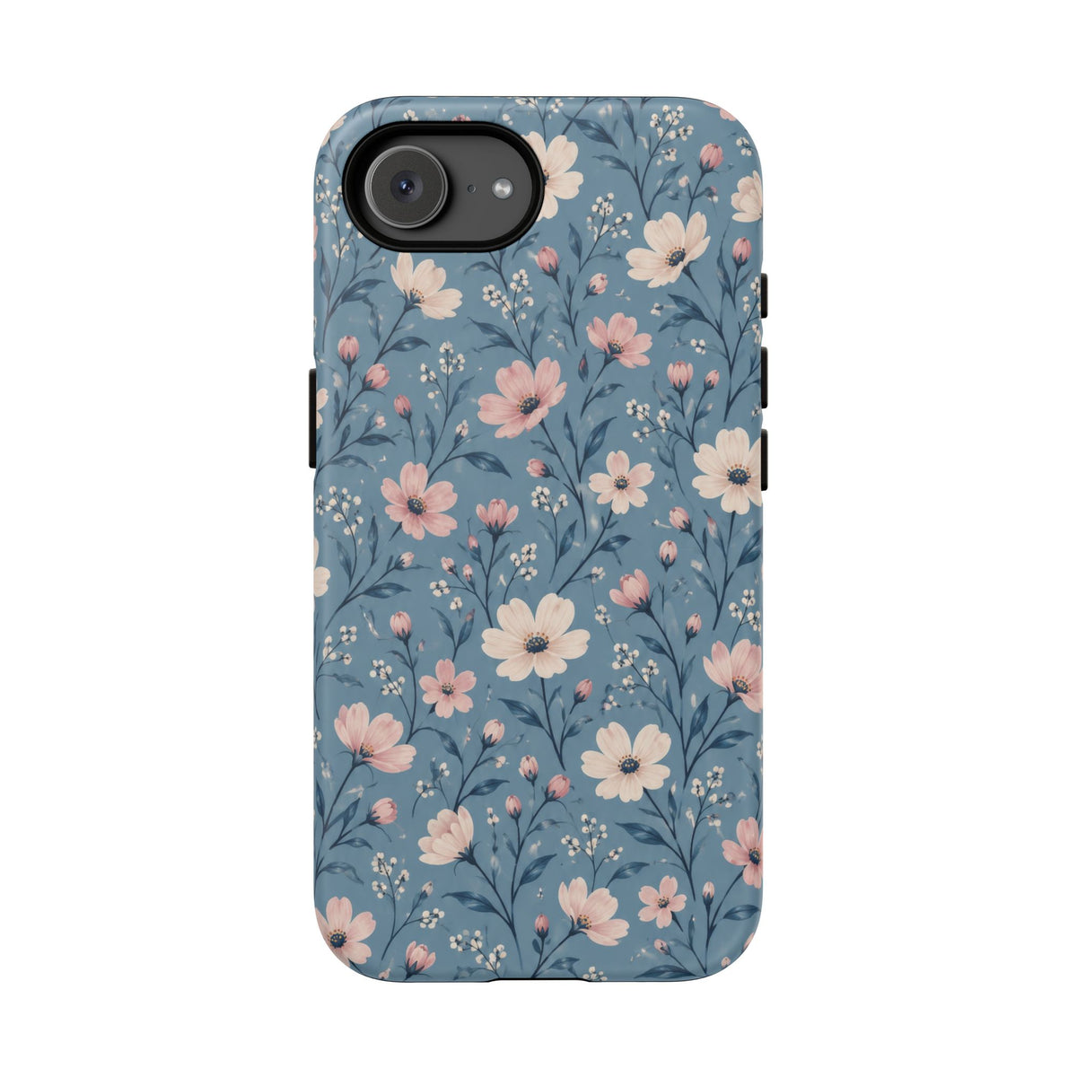 Blue Meadow iPhone Tough Case | Pink & Ivory Floral on Blue