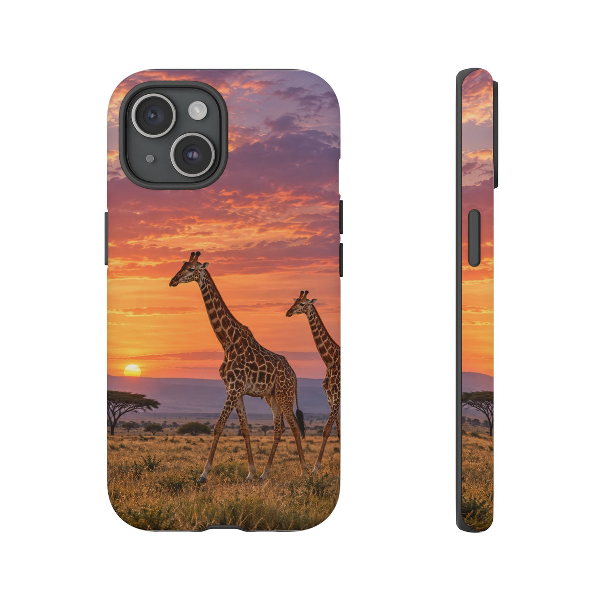 Giraffes in Rose Light iPhone Tough Case | giraffe landscape