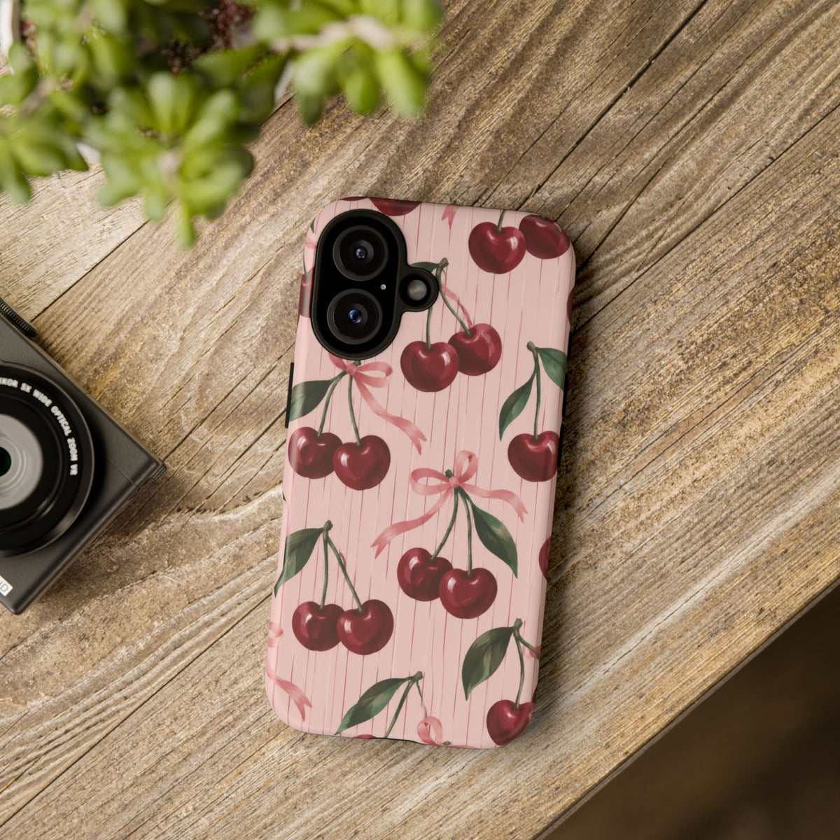Cherry Ribbon iPhone Tough Case | cherry print