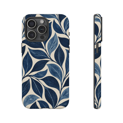 Indigo Folia iPhone Tough Case | Indigo & Ivory Leaf Pattern