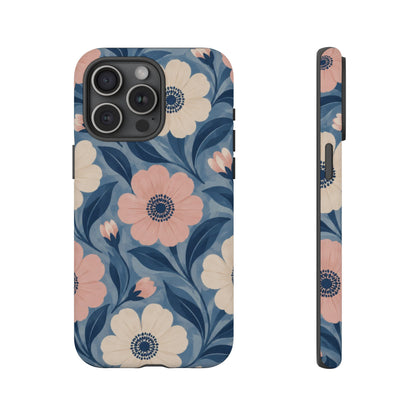 Petal Mosaic iPhone Tough Case | Pink & Ivory Floral on Blue