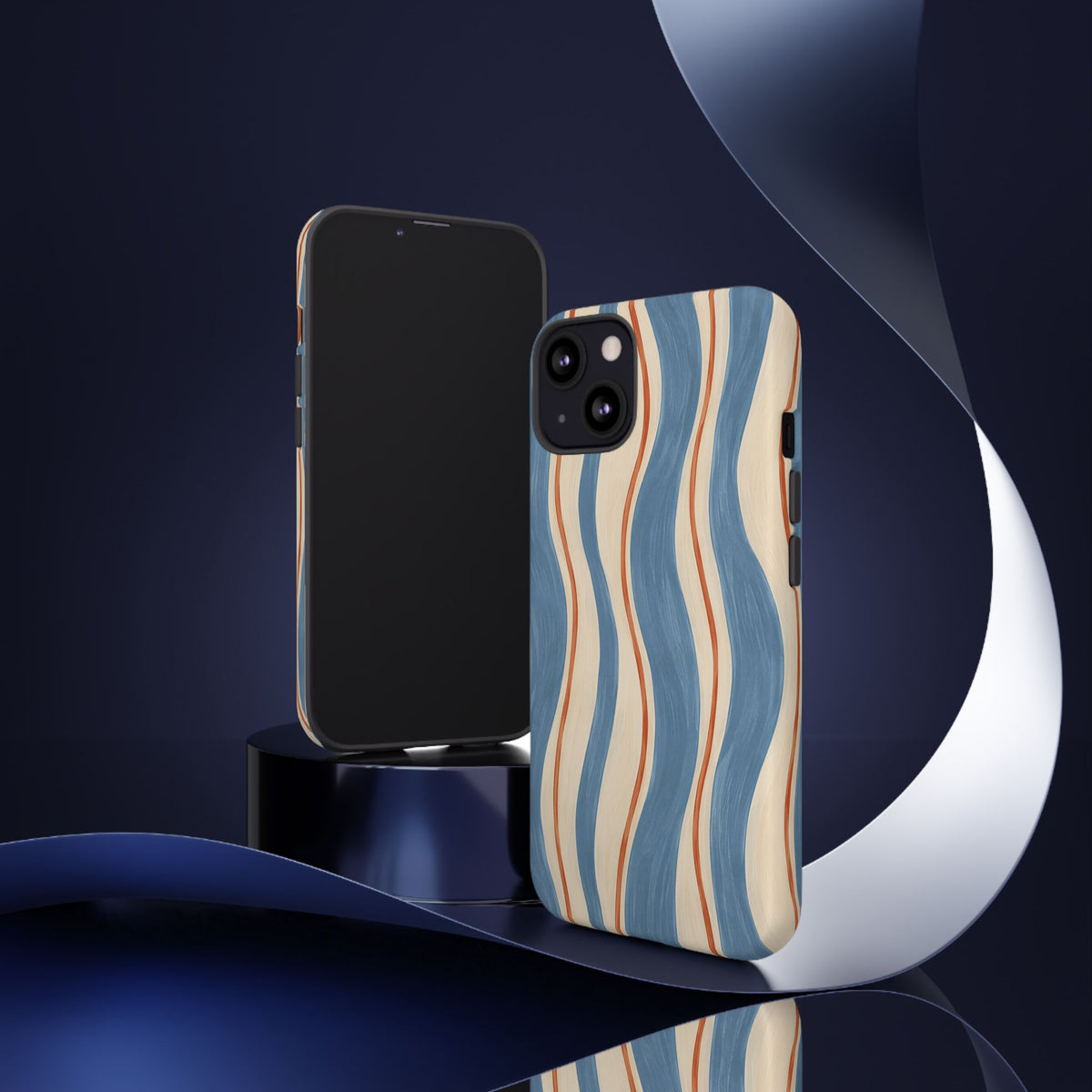 Blue Wavy Stripe iPhone Tough Case | Riviera Ribbons