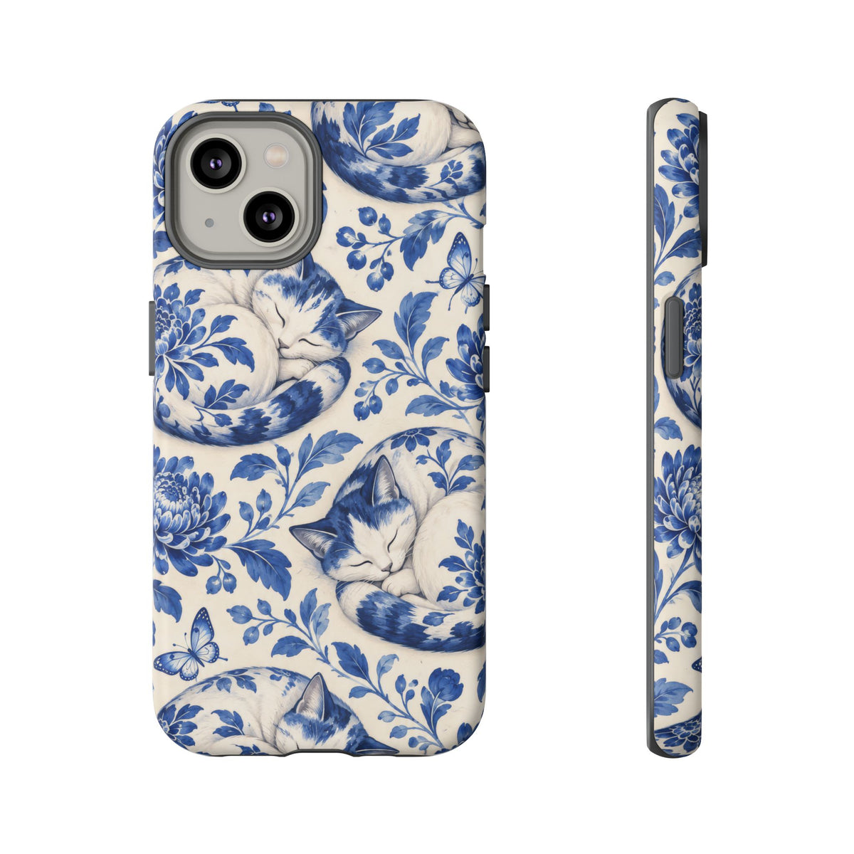 Porcelain Paws iPhone Tough Case | blue cat pattern