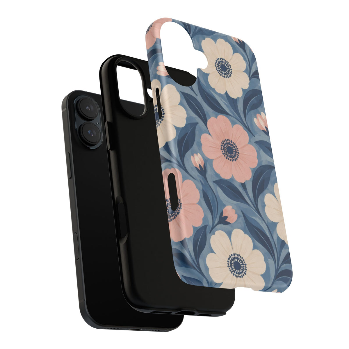 Petal Mosaic iPhone Tough Case | Pink & Ivory Floral on Blue
